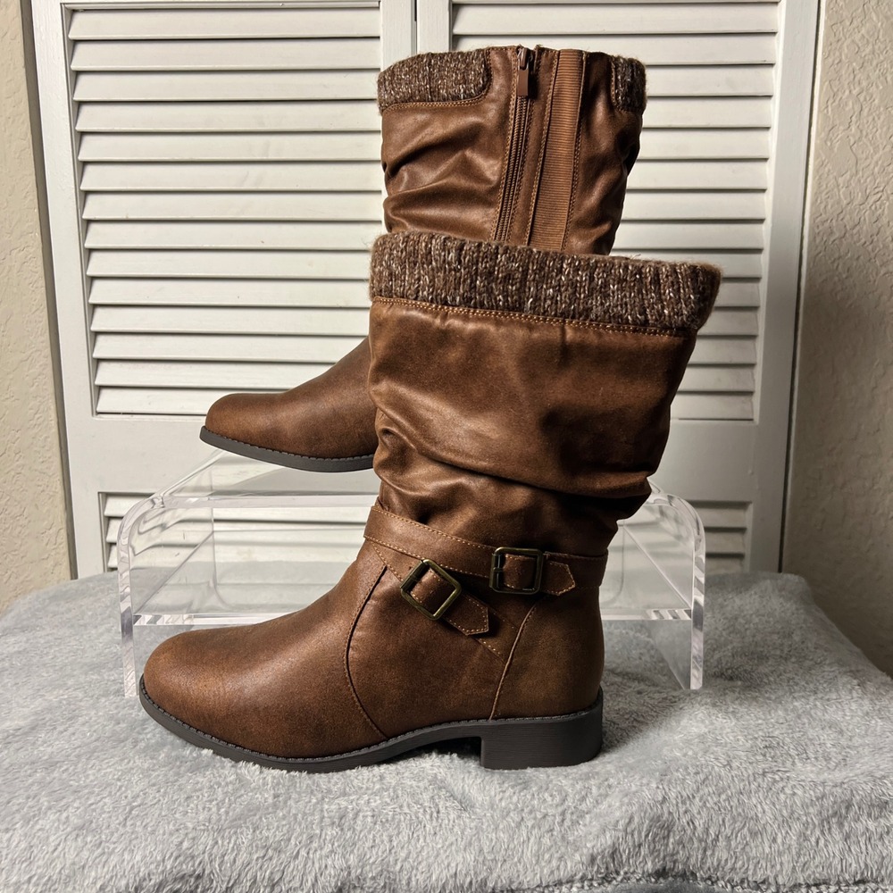 Torrid Brown Sweater Top Double Buckle Moto Boots (Style Sku 15491501)